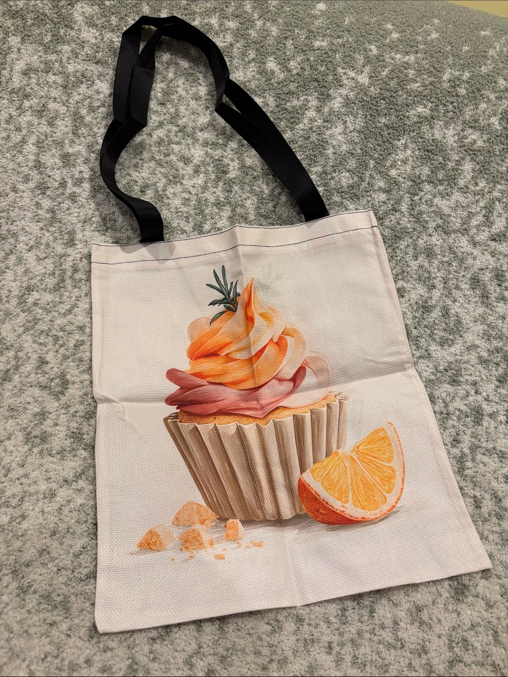 Orange Frosted Cupcake Poly Canvas Tote Bag NWT 13” x15.50”